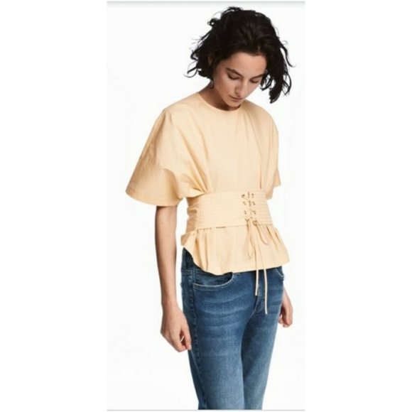H&M Tops - H&M Corset Top Ivory Cream Cotton 4 Peasant Blouse